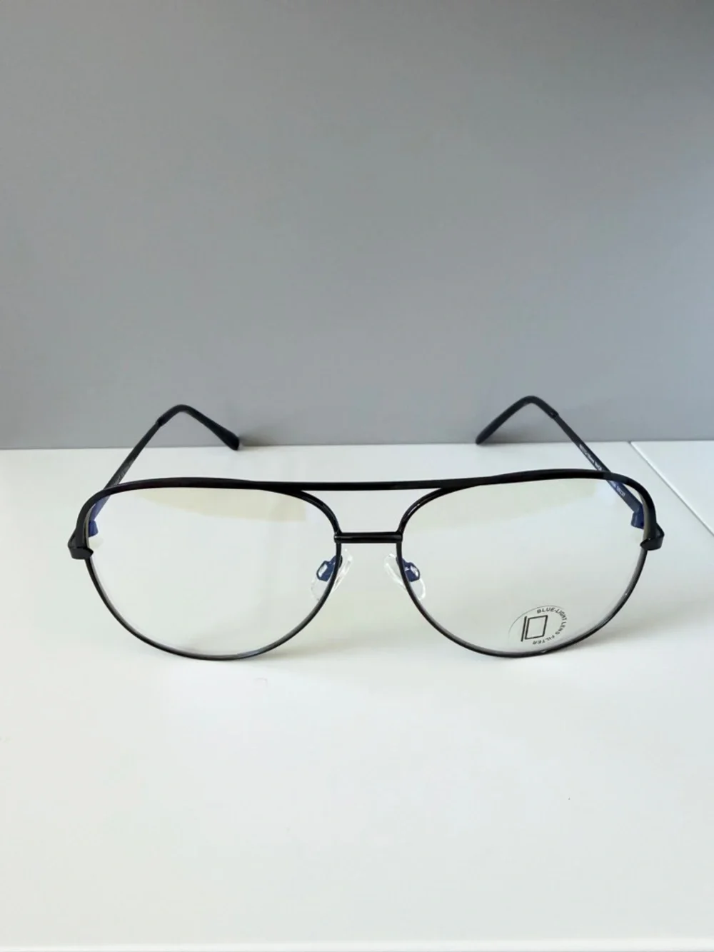ASOS AJ Morgan black blue aviator style teardrop blue light blocking eyeglasses